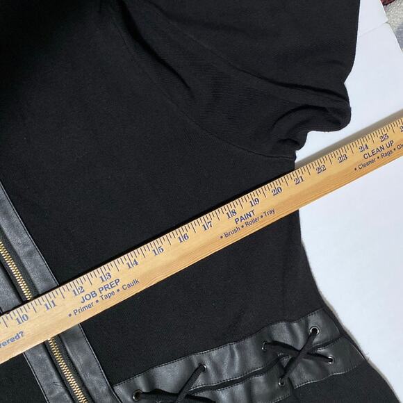 Women's Tunic Sweater Full Front Zip Faux Leather Lace Up Waist Detail Trim XL - Picture 4 of 12